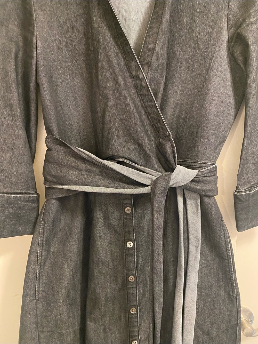 Kenneth Cole Reaction Dark Denim Wrap Midi Shirt Dress Heavy Denim Size 10 - Picture 7 of 15